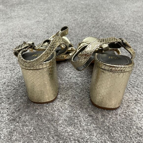 H&M Block Heels Sandals Womens 9 40 Gold Snake Skin Strappy Buckle Party Casual - Picture 4 of 12
